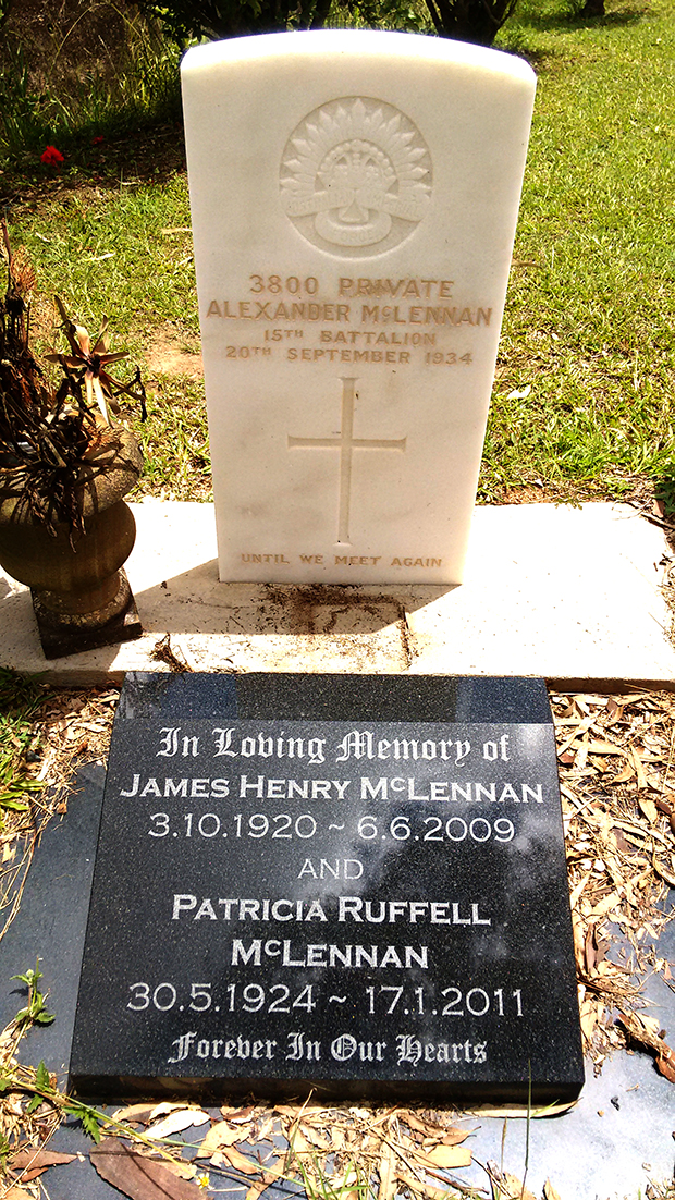 Photo of headstones/Alexander McLennan d1934 hdstn Toowong cem